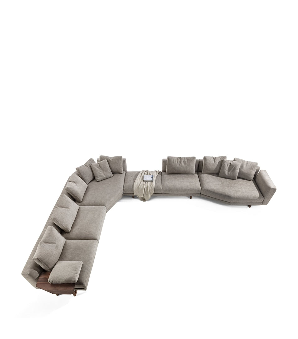 Minimalist Upholstered Bed with Adjustable Headboard and Walnut Wood Feet 240cm Wide