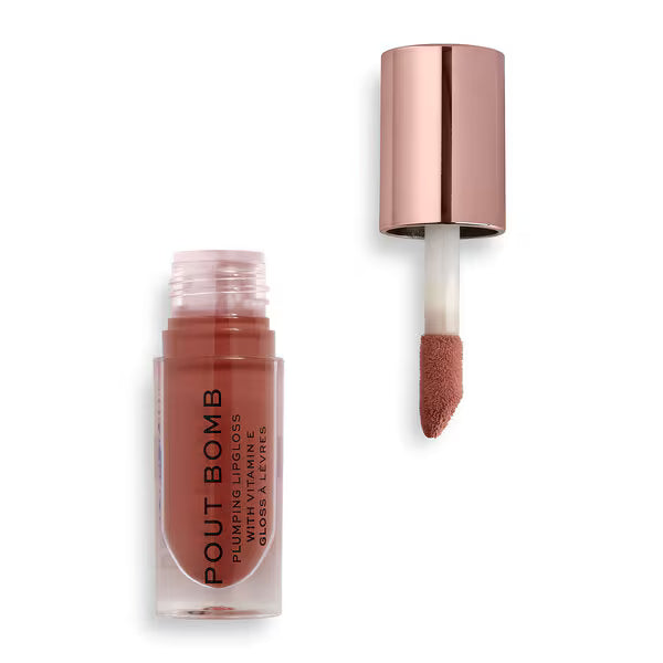 Revolution Pout Bomb Plumping Gloss Cookie Deep Nude, imported from the UK