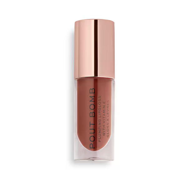 Revolution Pout Bomb Plumping Gloss Cookie Deep Nude, imported from the UK