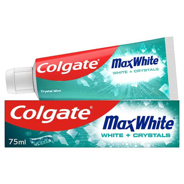 Colgate Max White Crystal Whitening Toothpaste 75ml, imported from the UK