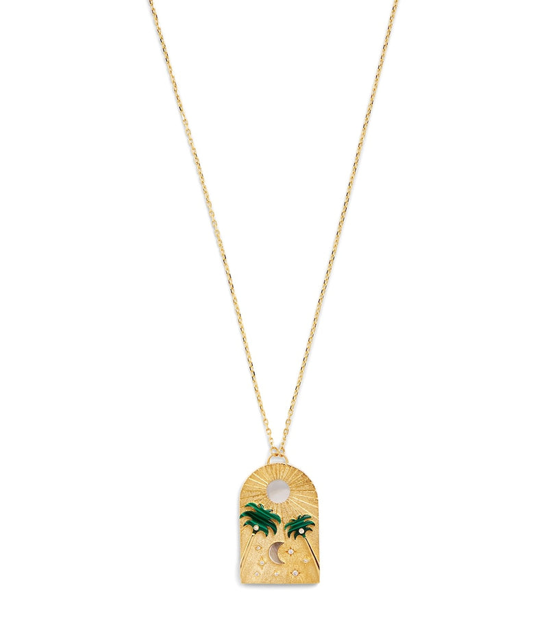 L'ATELIER NAWBAR Yellow Gold, Diamond and Malachite Biladi Palm Necklace