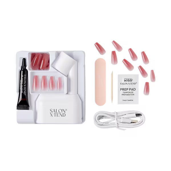 Kiss Salon X-Tend led soft gel system tone pink long coffin press on nails 30 count (British brand)