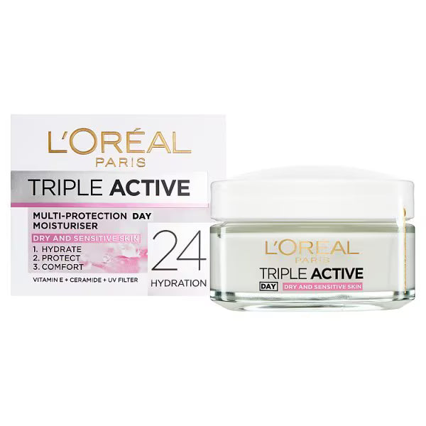 L'Oréal Paris Triple Active Dry Sensitive Moisturiser 50ml, UK version
