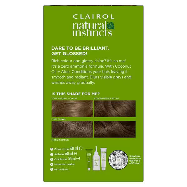 Clairol Natural Instincts semi-permanent hair dye 6 Light Brown - British product