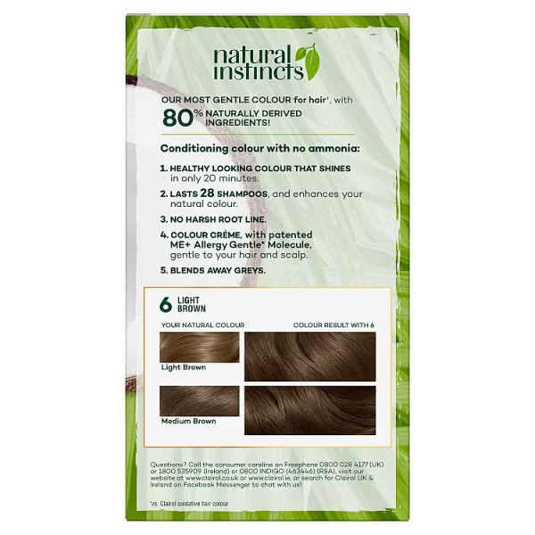 Clairol Natural Instincts semi-permanent hair dye 6 Light Brown - British product