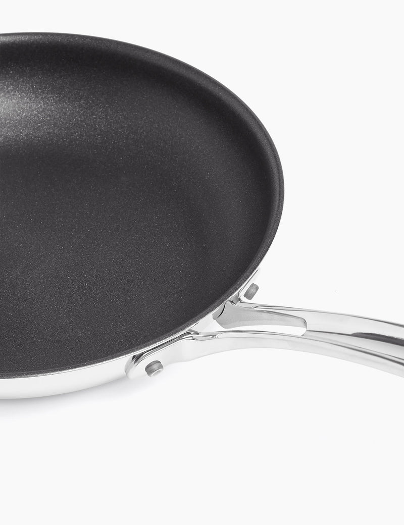 Stainless steel frying pan set with 20cm and 24cm pans, imported from the UK