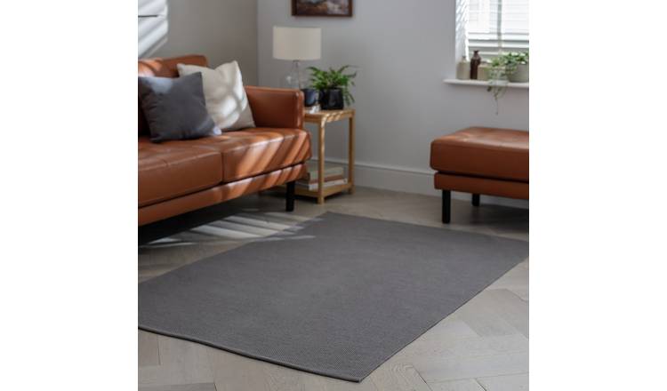 Argos Home Plain Grey Cotton Flatweave Rug - 120x170cm