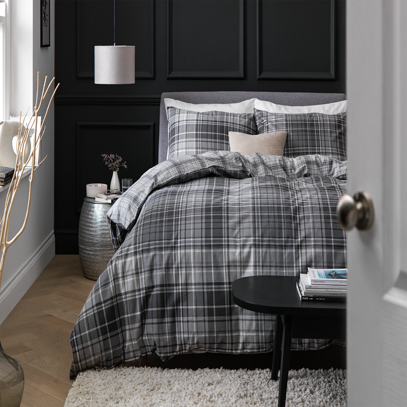 Argos Home grey brushed cotton check bedding set double - British product