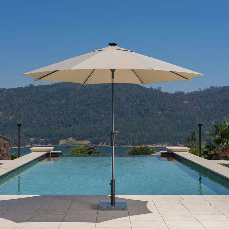 SunVilla Solar LED Round Market Umbrella Beige 10ft (British brand)