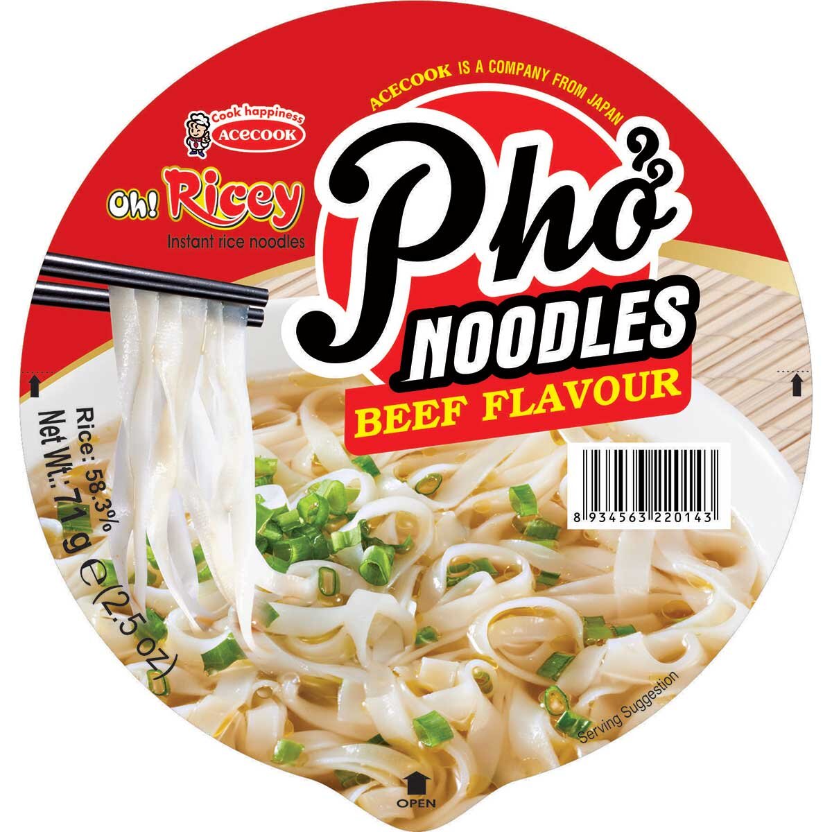 Oh! Ricey pho noodles beef flavour 6 x 71g, imported from the UK