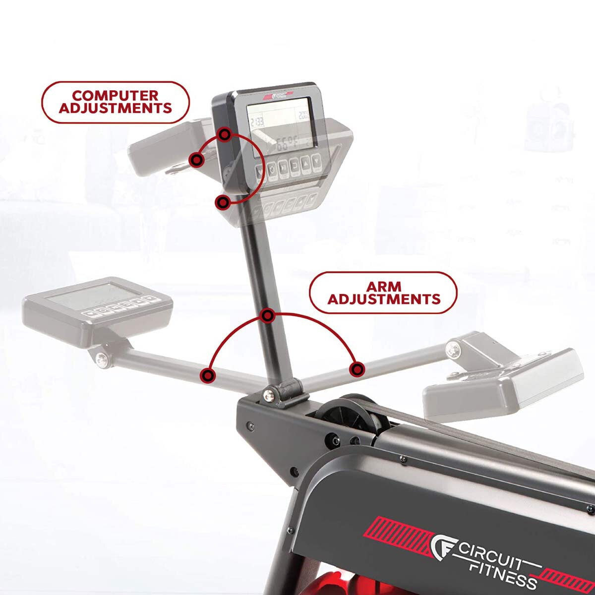 Circuit Fitness water rowing machine in black and red, 35kg - British product