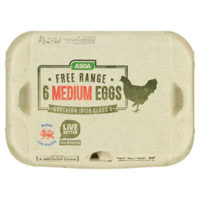 ASDA Free Range Medium Eggs 6 Pack Carton - British product