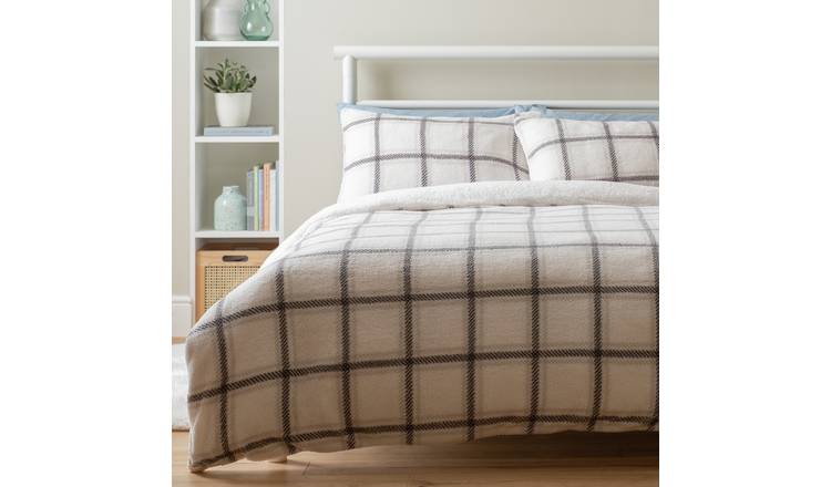 Argos Home Checked Grid Fleece Cream Bedding Set - King size