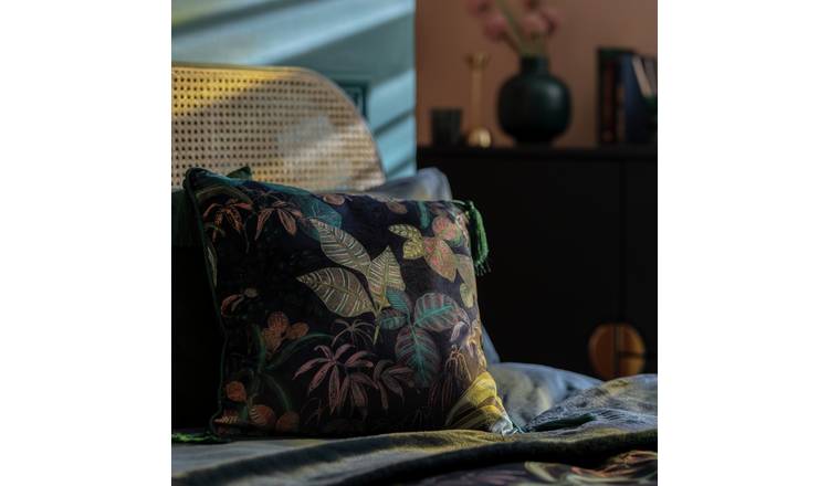 Habitat botanical print velvet cushion multi 43x43cm, UK version