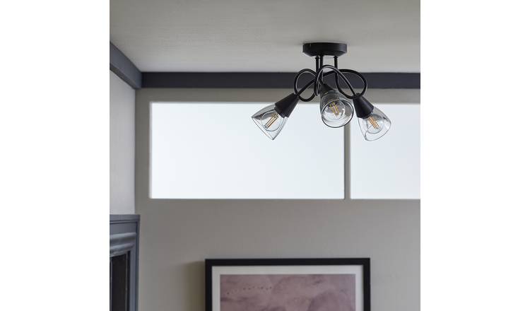 Argos Home Curico Metal 3 Light Flush Ceiling Light - Black