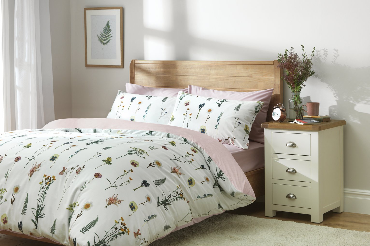 Argos Home cotton dried flowers white duvet cover set double - British product
