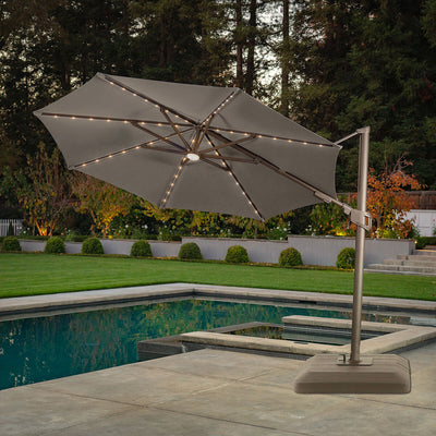 Solar LED Round Cantilever Garden Umbrella with Base 3.3m Grey