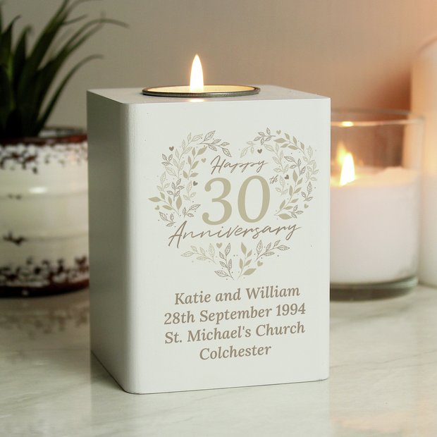 Personalised 30th Pearl Anniversary Tea Light Holder 10x7.5x7.5cm, imported from the UK