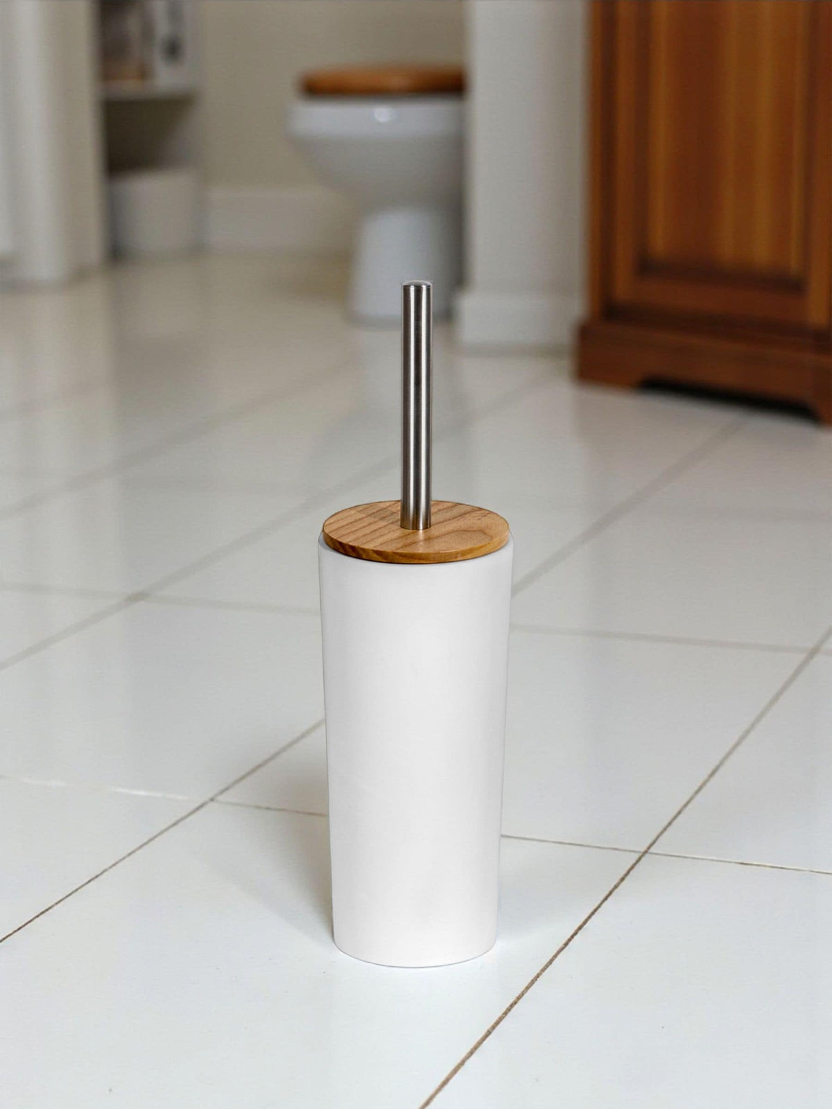 Showerdrape White Sonata toilet brush holder 10cm x 10cm x 36cm (British brand)