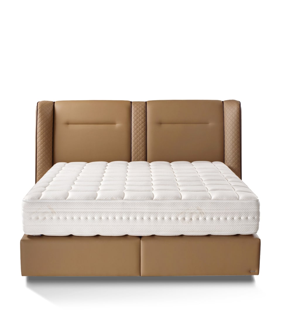 Minimalist Upholstered Bed with Adjustable Headboard and Walnut Wood Feet 240cm Wide