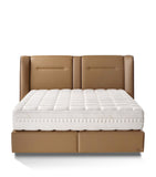 Minimalist Upholstered Bed with Adjustable Headboard and Walnut Wood Feet 240cm Wide
