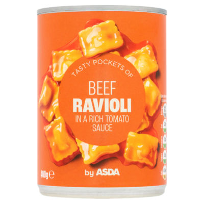 ASDA Beef Ravioli in Rich Tomato Sauce Canned Pasta 400g