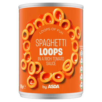 ASDA Spaghetti Loops in Rich Tomato Sauce Canned Pasta 395g