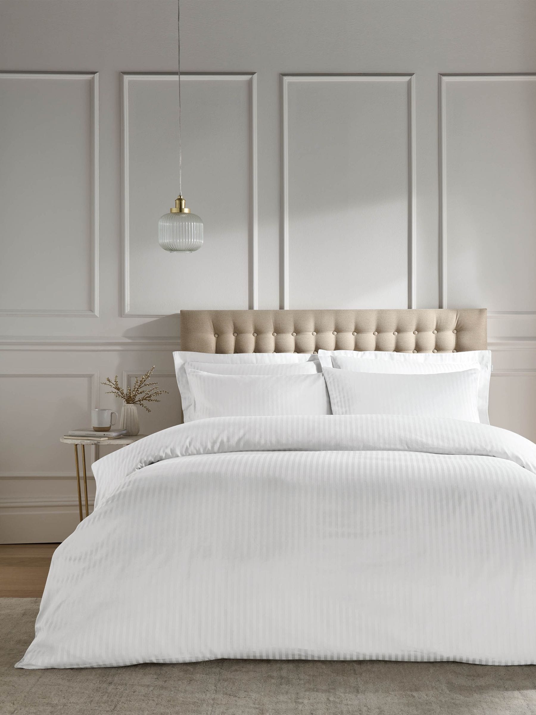 Catherine Lansfield White Satin Stripe duvet cover and pillowcase set - British product