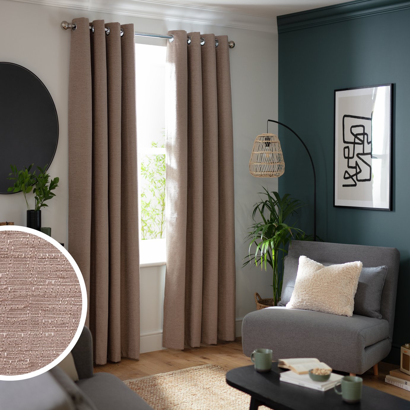 Habitat Chenille Eyelet Curtains in Oatmeal, 168x183cm, UK version