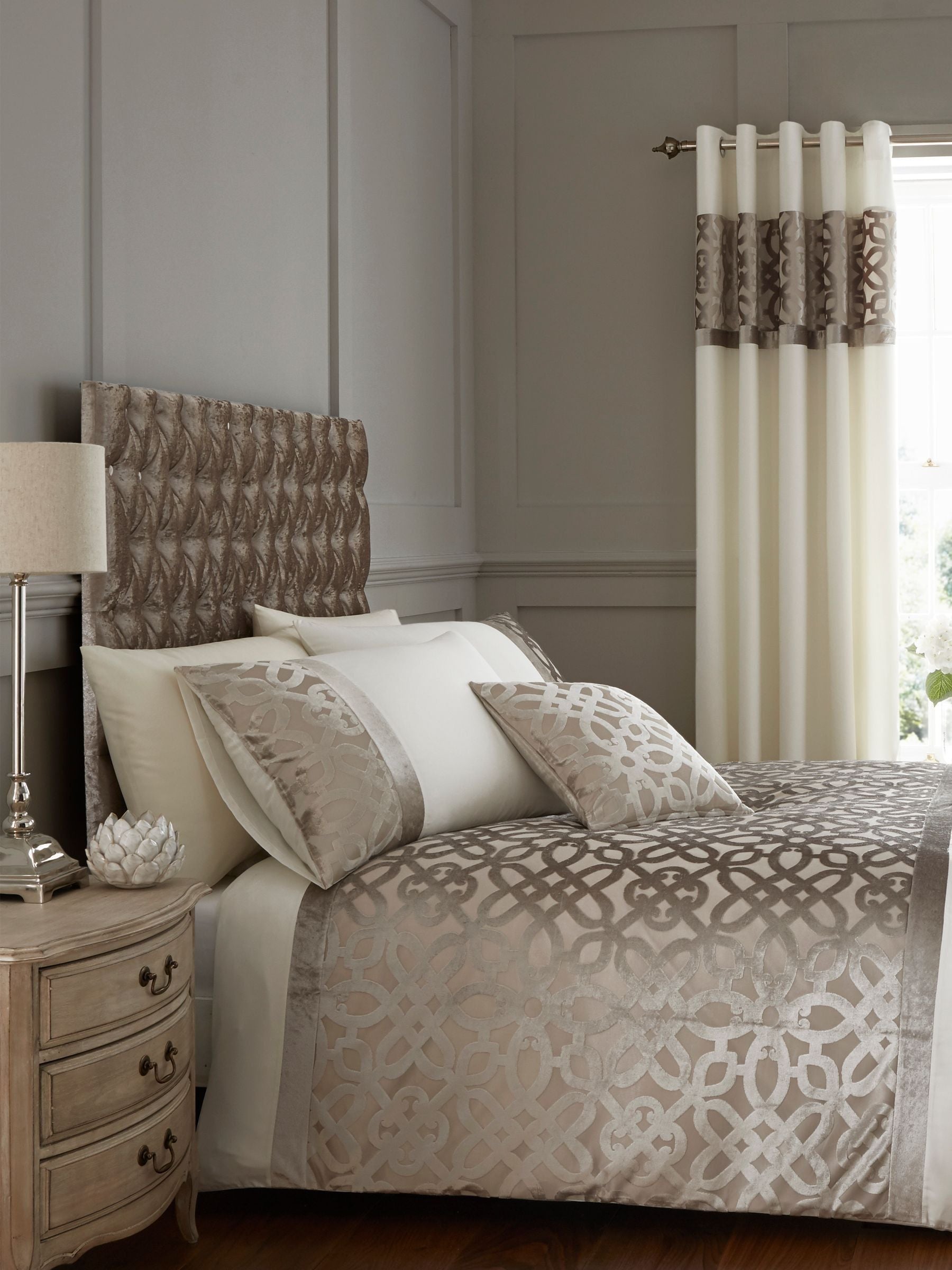 Catherine Lansfield natural lattice cut velvet duvet cover and pillowcase set - British product