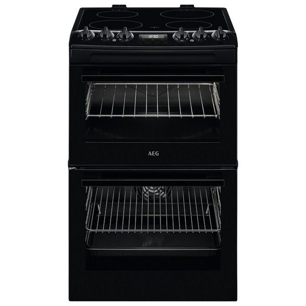AEG black double electric cooker 55cm wide - British product