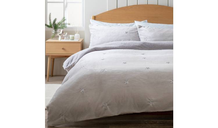 Argos Home Grey embroidered star duvet cover set Double - British product