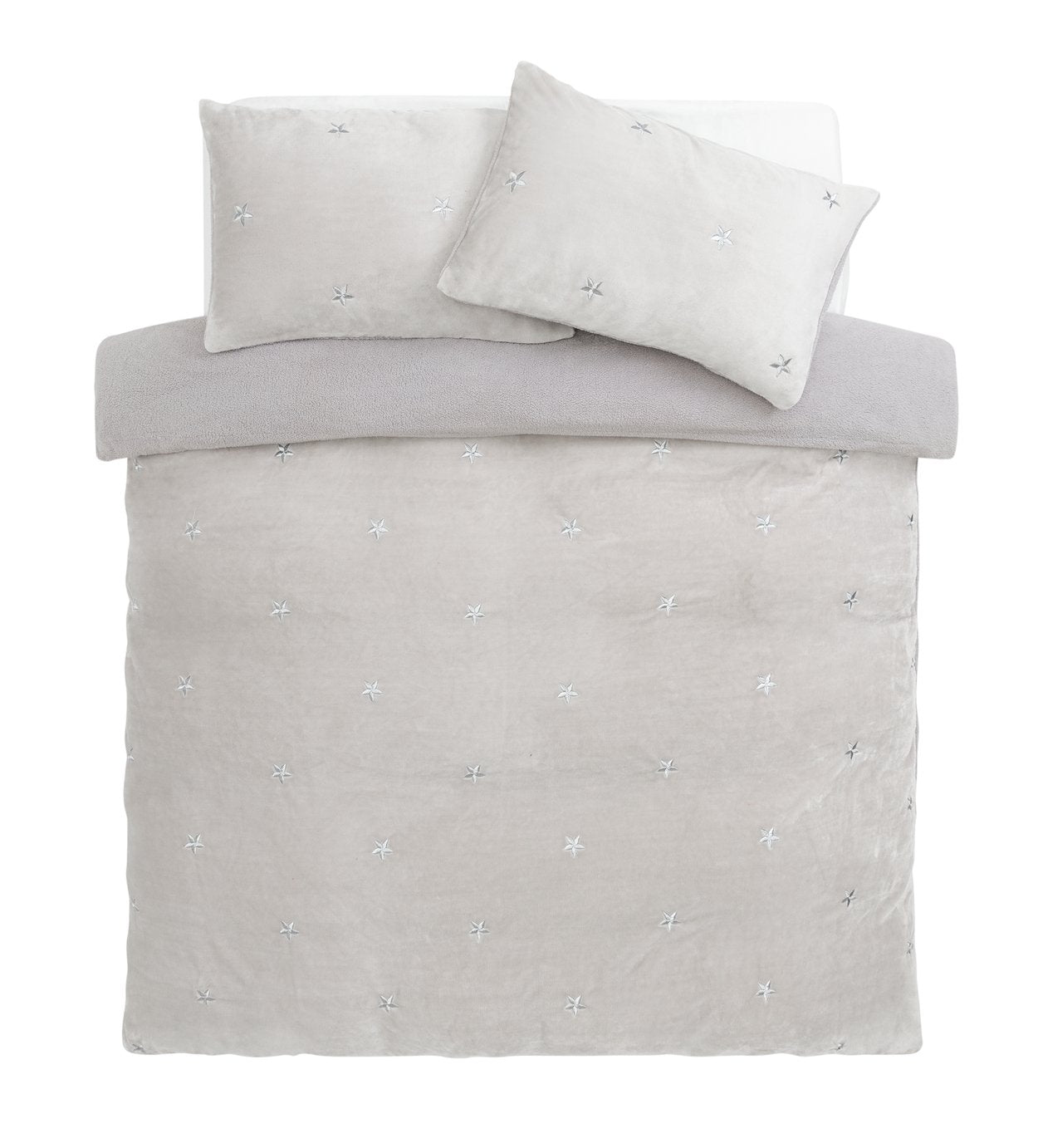 Argos Home Grey embroidered star duvet cover set Double - British product