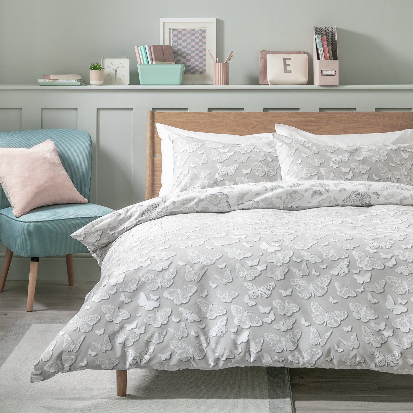 Argos Home Shadow Butterflies Grey duvet cover set king size - British product