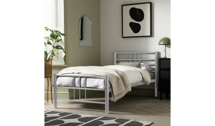 Argos Home single metal bed frame in silver - British product