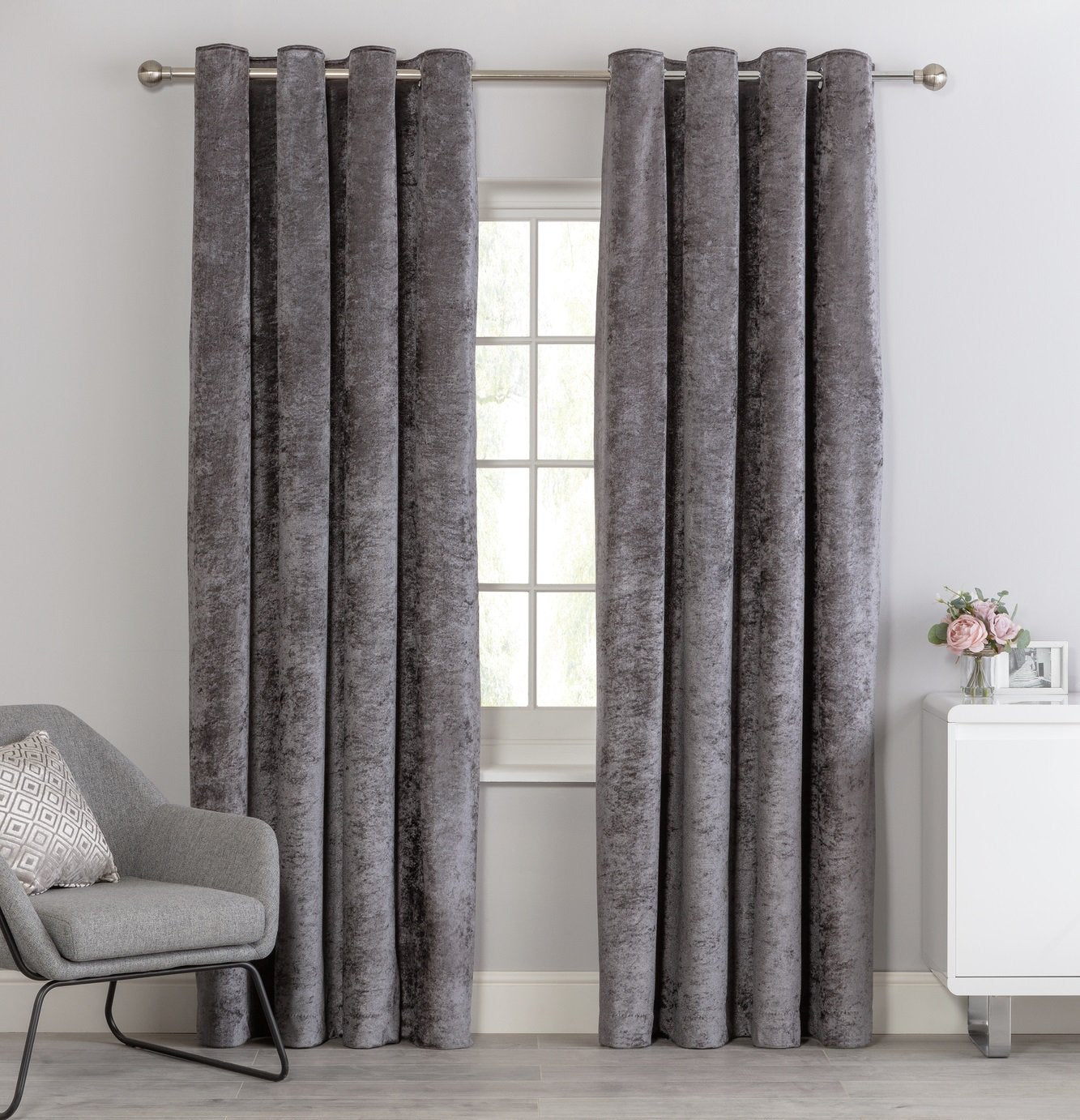 Argos Home Velvet Eyelet Curtains Charcoal 168x229cm - British product