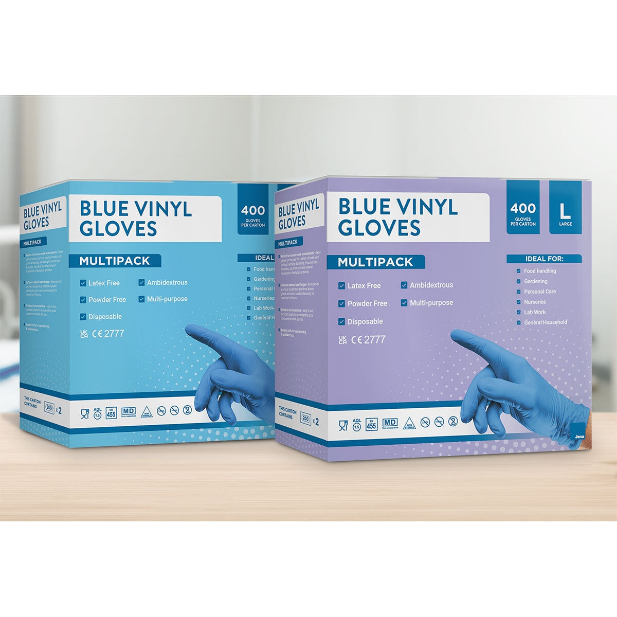 Jena blue vinyl gloves 2 options 400 pack, UK version