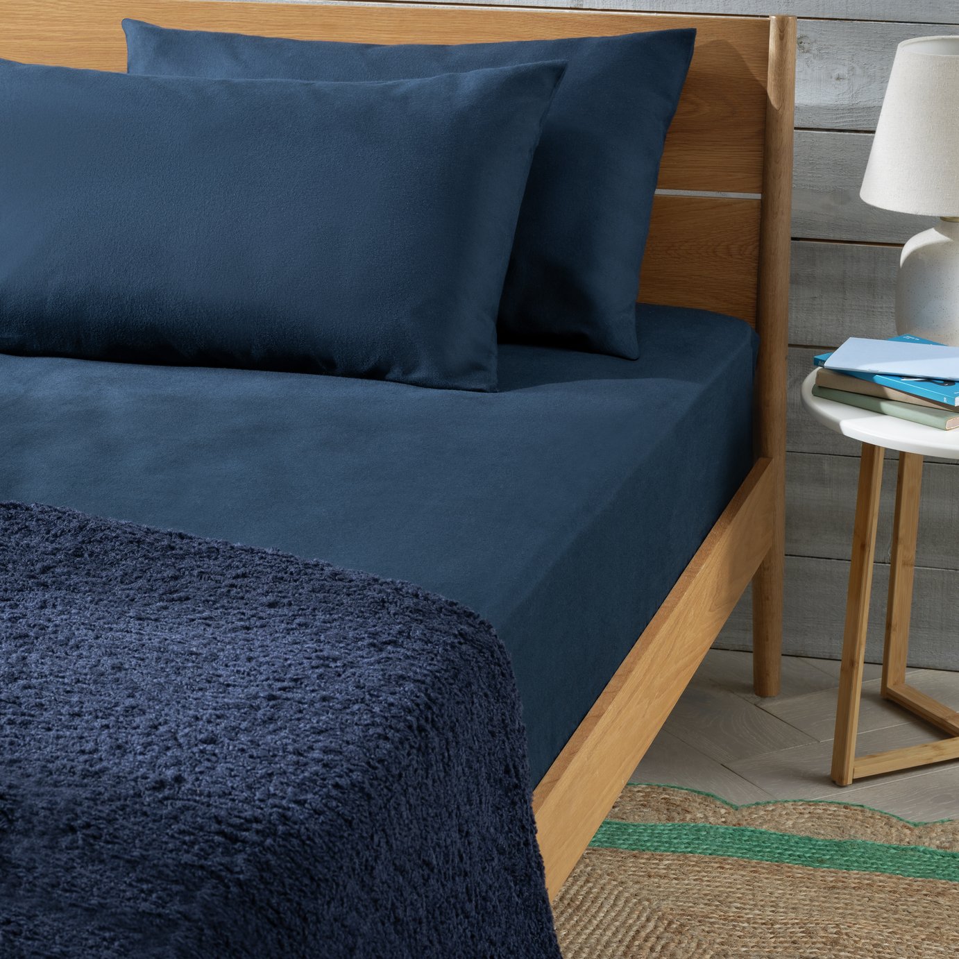 Habitat Soft and Cosy Brushed Cotton Navy Fitted Sheet - D
