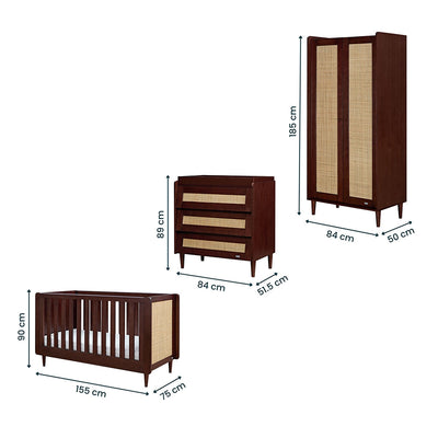 Tutti Bambini Japandi 4 Piece Nursery Set, Walnut Finish