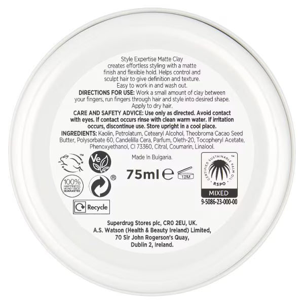 Superdrug Style Expertise Clay Matte 75ml (British brand)