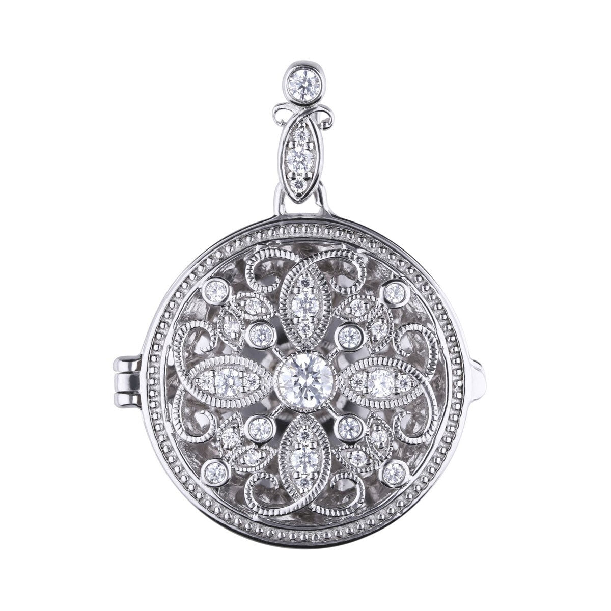 Diamonfire sterling silver round medallion filigree locket with 40-45cm chain - British product
