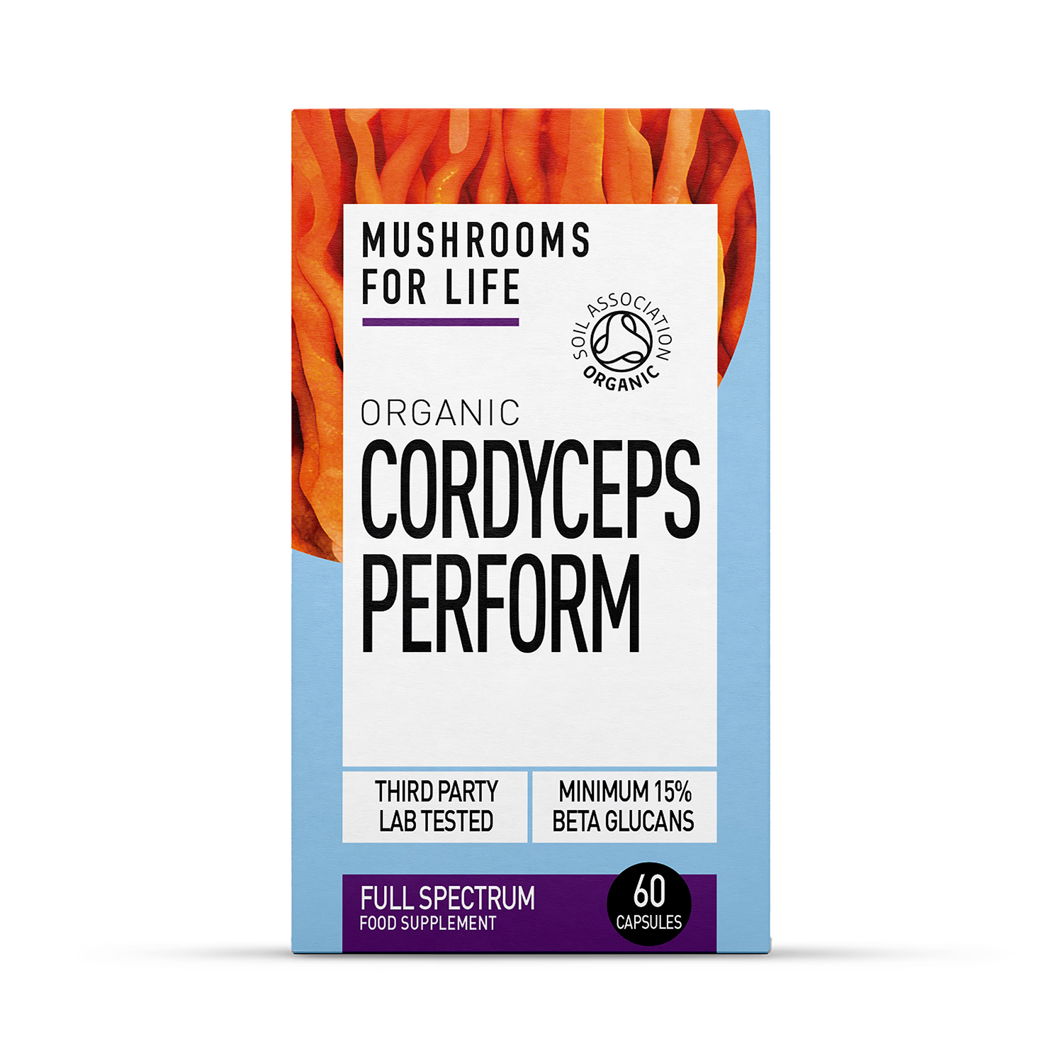 Mushrooms For Life Organic Cordyceps Capsules 60, imported from the UK