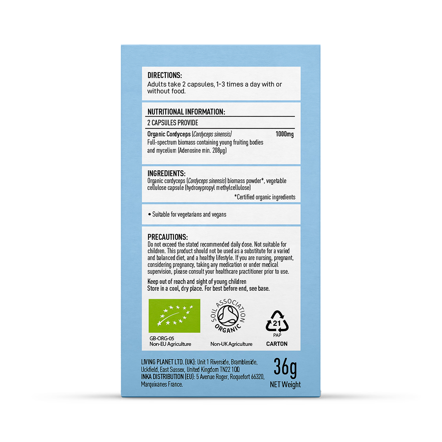 Mushrooms For Life Organic Cordyceps Capsules 60, imported from the UK