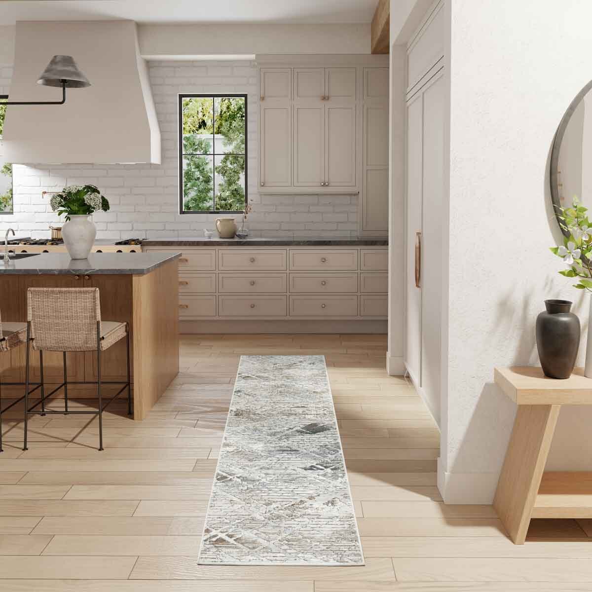 Nourison Glitz Grey Abstract Runner rug 69 x 229 cm, UK version