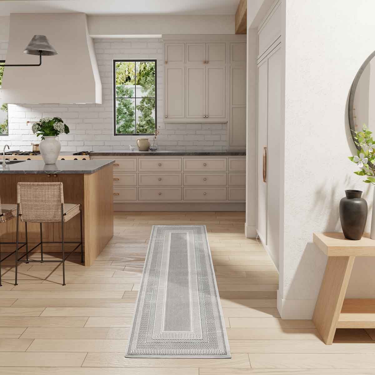 Nourison Glitz Silver Border runner rug 69 x 229 cm, UK version