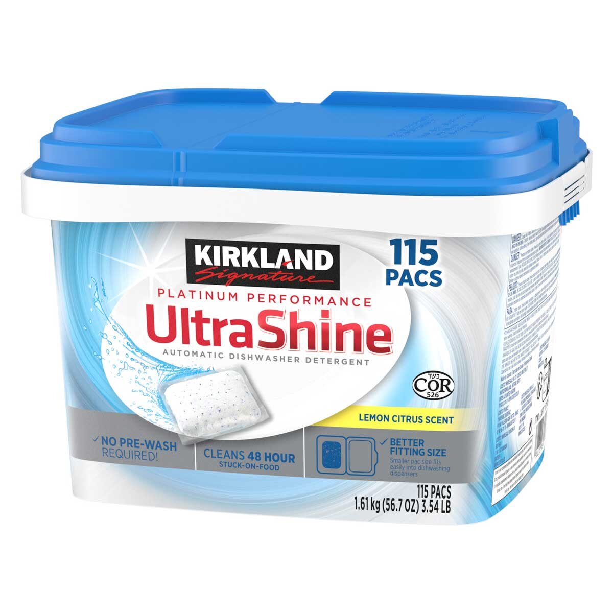 Kirkland Signature dishwasher pacs lemon citrus scent 115 count, UK version