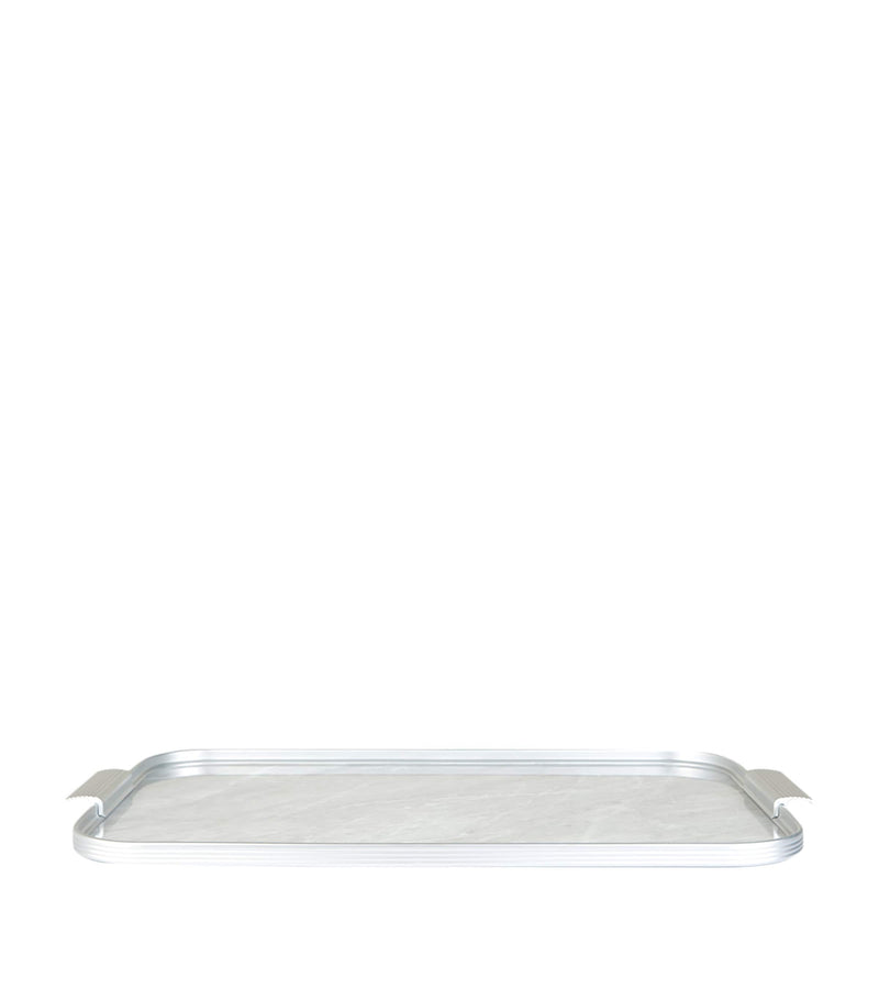 Kaymet anodised aluminium ribbed serving tray with marble finish, UK version