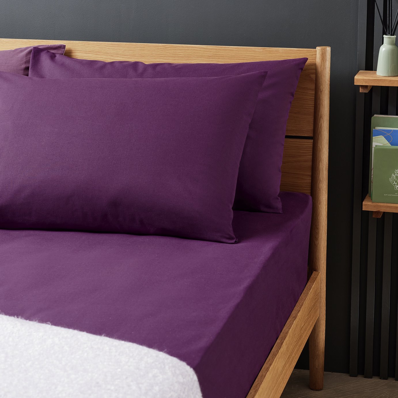 Habitat Cotton Rich Standard Pillowcase Pair in Grape, Size L75 x W50cm, UK version