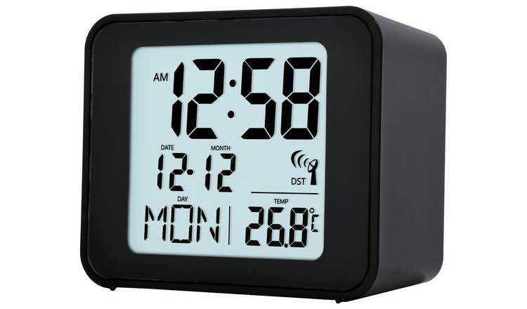 Acctim Cole radio controlled LCD display alarm clock black - British product