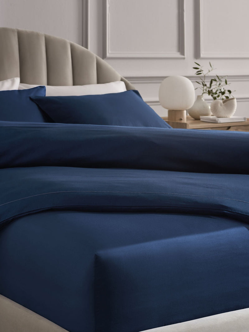 Navy 300 thread count luxe cotton extra deep fitted sheet, imported from the UK